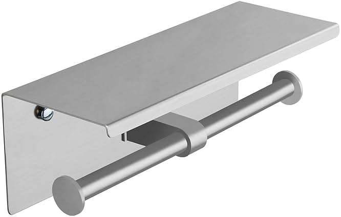 BGL Toilet Paper Holder with Shelf Brushed Nickel Double Head Toilet Tissue Roll Holder 304 Stainless Steel Wall Mount for Bathroom - Image 3