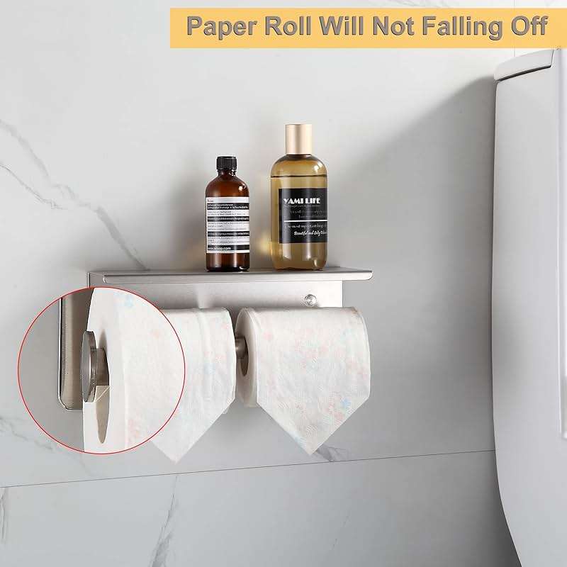 BGL Toilet Paper Holder with Shelf Brushed Nickel Double Head Toilet Tissue Roll Holder 304 Stainless Steel Wall Mount for Bathroom - Image 4