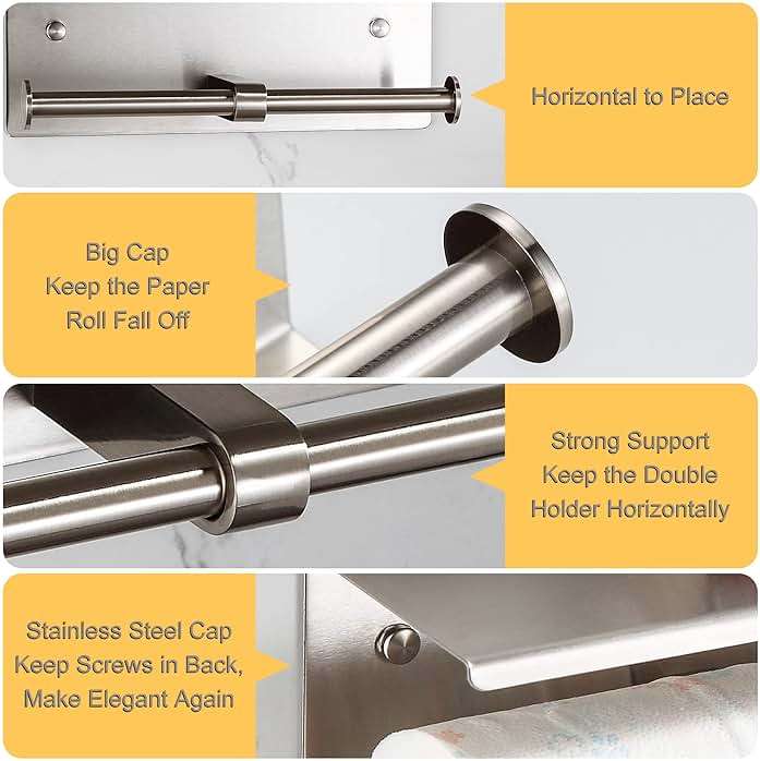 BGL Toilet Paper Holder with Shelf Brushed Nickel Double Head Toilet Tissue Roll Holder 304 Stainless Steel Wall Mount for Bathroom - Image 5