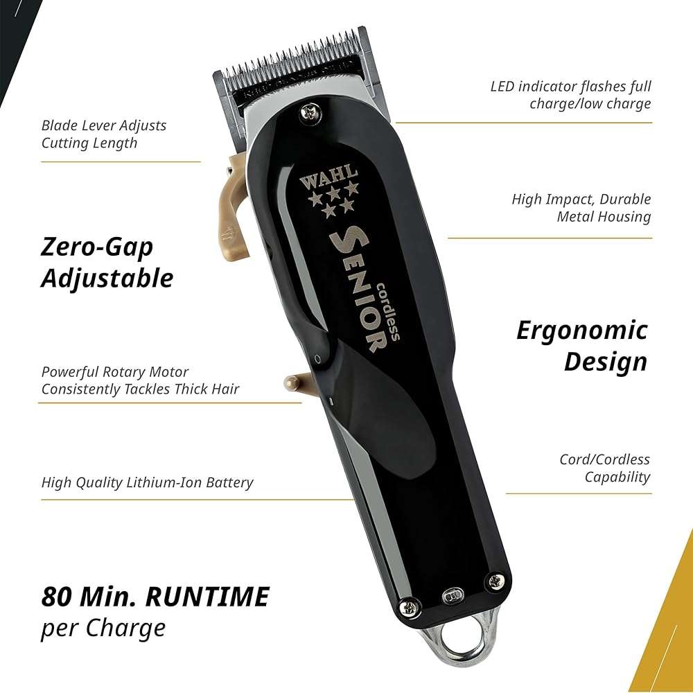 Wahl Professional 5 Star Cordless Senior Clipper, Precision Fade Blades, Metal Housing, 80-Minute Run Time - Image 4