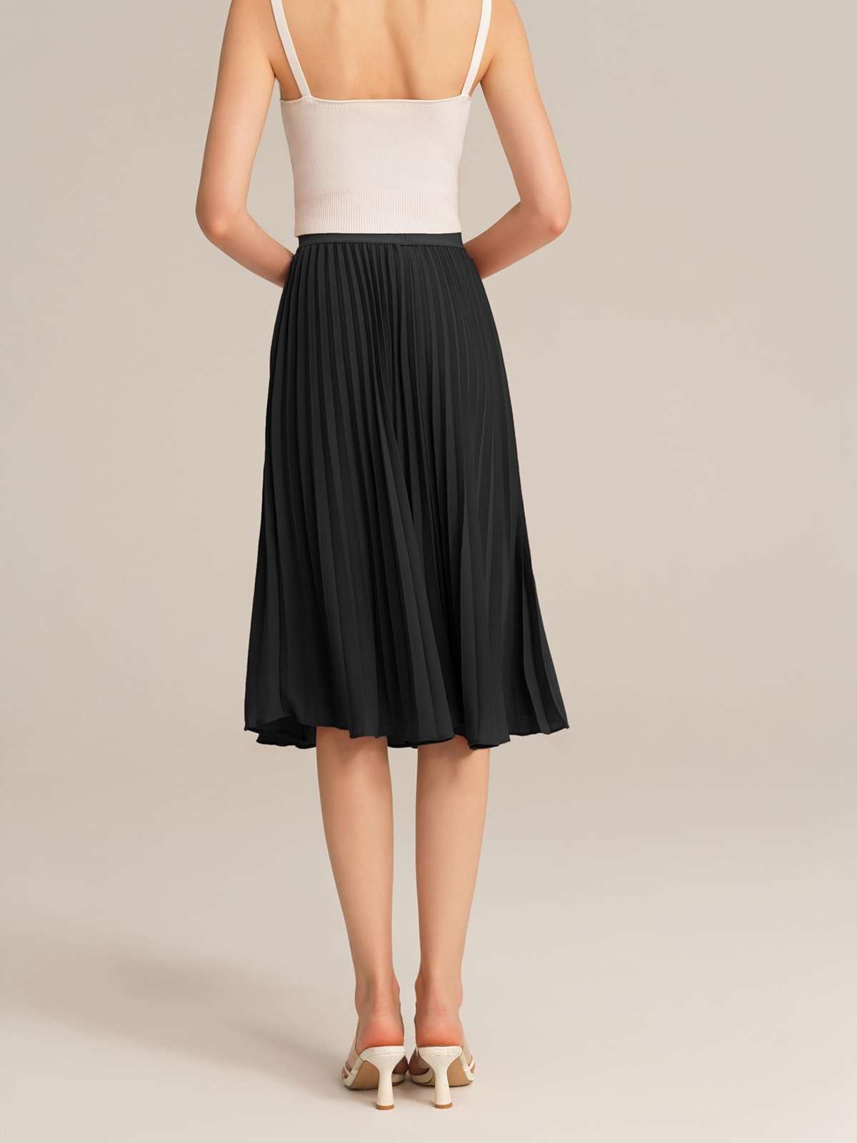 GRACE KARIN Pleated Midi Skirt for Women,Chiffon Elastic High Waist Knee Length Skirts,Swing Flare A-Line Outfits - Image 4