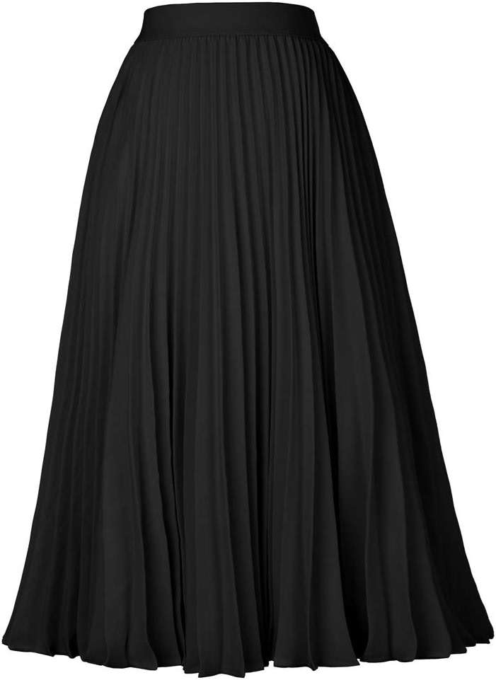 GRACE KARIN Pleated Midi Skirt for Women,Chiffon Elastic High Waist Knee Length Skirts,Swing Flare A-Line Outfits - Image 5