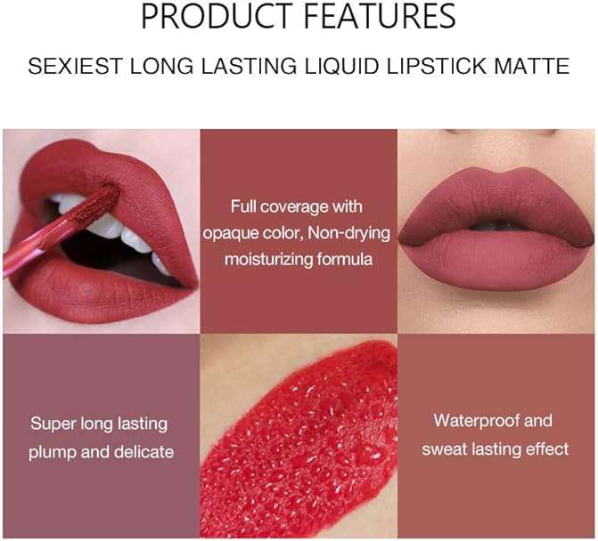 6Pcs Matte Liquid Lipstick Makeup Set, Matte liquid Long-Lasting Wear Non-Stick Cup Not Fade Waterproof Lip Gloss (Set A) - Image 3