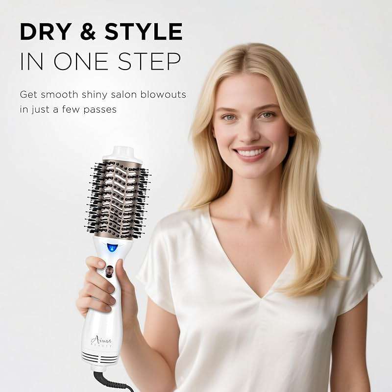 One Step Dryer & Volumizing Hot Air Brush, Blow Dryer, Ceramic Straightener, Curler & Hot Comb 4 in 1 Salon Ionic Hair Styling Tools, White - Image 2