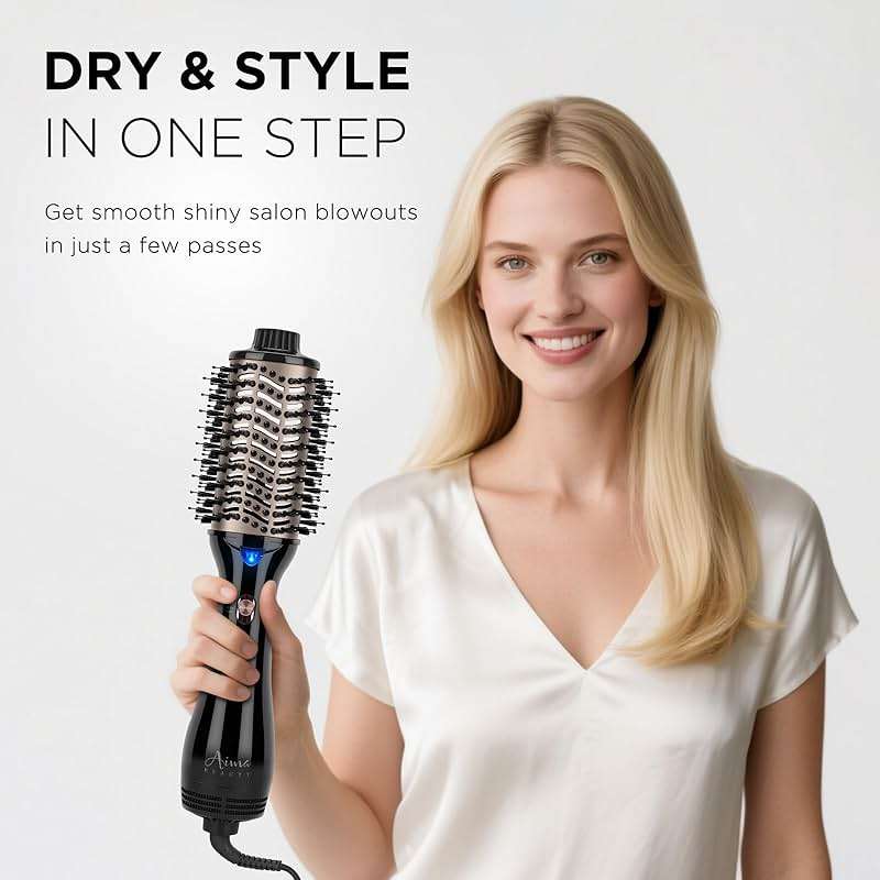 One Step Hair Dryer & Volumizing Hot Air Brush, Blow Dryer, Ceramic Straightener, Curler & Hot Comb 4 in 1 Salon Ionic Brush, Hair Styling Tools, Black - Image 2