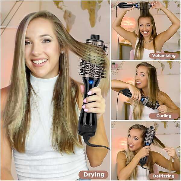 One Step Hair Dryer & Volumizing Hot Air Brush, Blow Dryer, Ceramic Straightener, Curler & Hot Comb 4 in 1 Salon Ionic Brush, Hair Styling Tools, Black - Image 4
