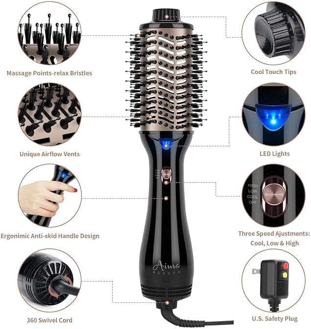 One Step Hair Dryer & Volumizing Hot Air Brush, Blow Dryer, Ceramic Straightener, Curler & Hot Comb 4 in 1 Salon Ionic Brush, Hair Styling Tools, Black - Image 8