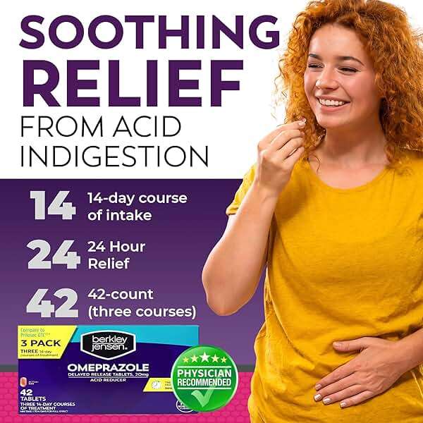 berkley jensen Omeprazole 20 mg Delayed Release Tablets - Heartburn Medicine- Acid Reducer Pills - Treats Frequent Heartburn - 3 x 14-Day Courses, 42 Count Total (Pack of 1) | Heartburn Medicine, Acid Reducer Pills, Treats Frequent Heartburn, 3 x 14-Day Courses - Image 2