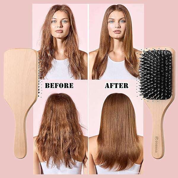 Hair Brush, Sosoon Boar Bristle Paddle Hairbrush for Long Short Thick Thin Curly Straight Wavy Dry Hair for Men Women Kids, No More Tangle, Giftbox & Tail Comb Included - Image 4