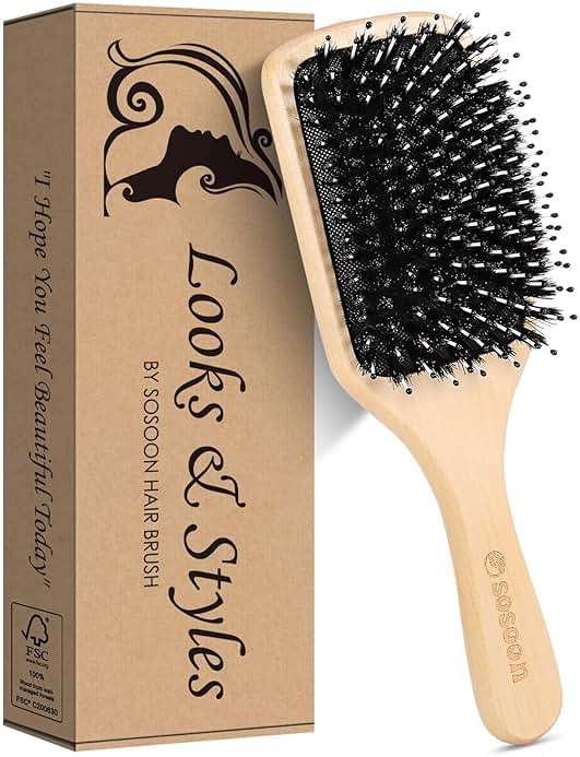 Hair Brush, Sosoon Boar Bristle Paddle Hairbrush for Long Short Thick Thin Curly Straight Wavy Dry Hair for Men Women Kids, No More Tangle, Giftbox & Tail Comb Included - Image 7