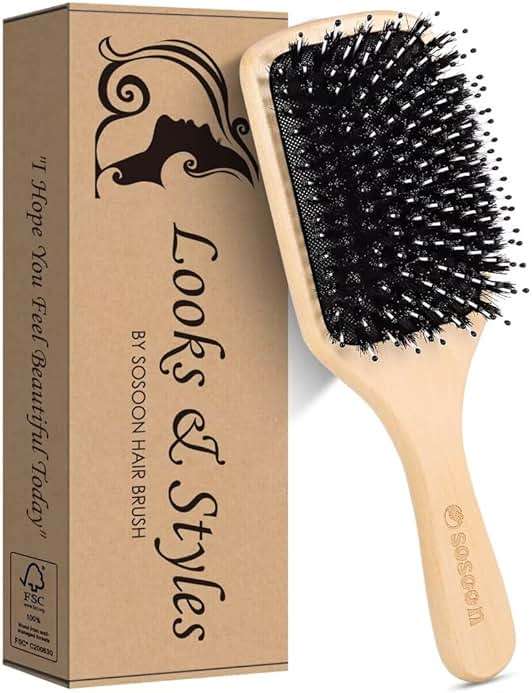 Hair Brush, Sosoon Boar Bristle Paddle Hairbrush for Long Short Thick Thin Curly Straight Wavy Dry Hair for Men Women Kids, No More Tangle, Giftbox & Tail Comb Included - Image 8