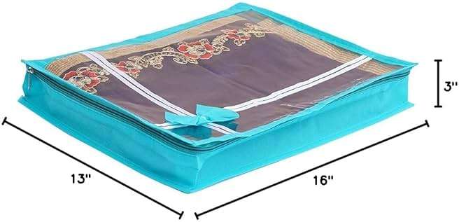 KANUSHI® Set Of 6 Pc Flower Design Transparent Saree Cover/Bag with Stainless Steel Zip Lock Combo(Large) (Light Green) - Image 2