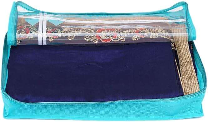 KANUSHI® Set Of 6 Pc Flower Design Transparent Saree Cover/Bag with Stainless Steel Zip Lock Combo(Large) (Light Green) - Image 6