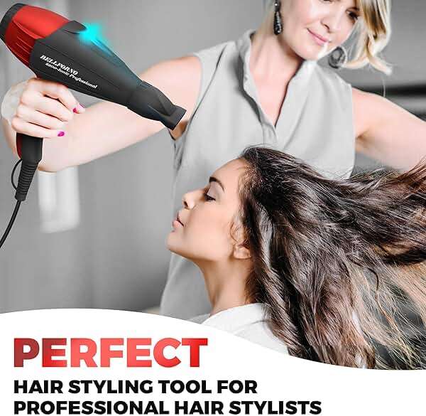 Professional Ionic Salon Hair Dryer, 2200 Watt Powerful AC Motor Ceramic Tourmaline Ion Blow Dryer, Quiet Hair Dryers with Diffuser & 2 Concentrator Nozzle Attachments Black/Red - Image 7