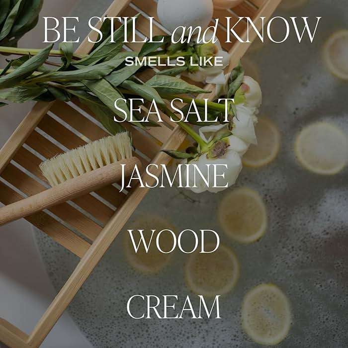 Sweet Water Decor, Be Still and Know, Sea Salt, Jasmine, Cream, and Wood Scented Soy Wax Candle for Home - Christian Candle Gifts for Women - 9oz Clear Jar, 40 Hour Burn Time, Made in the USA - Image 2