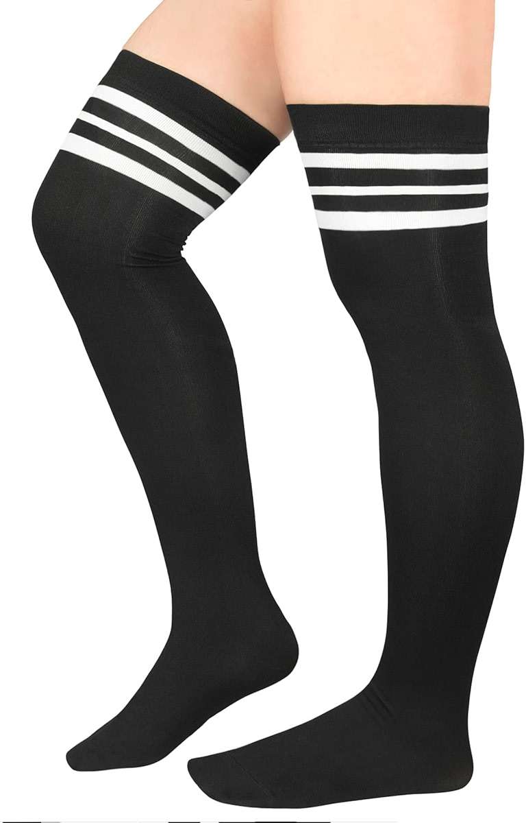 Zando Women Plus Size Thigh High Stockings Over the Knee Thin Tube Socks Long Sport Tights Casual Striped Leg Warmers - Image 1
