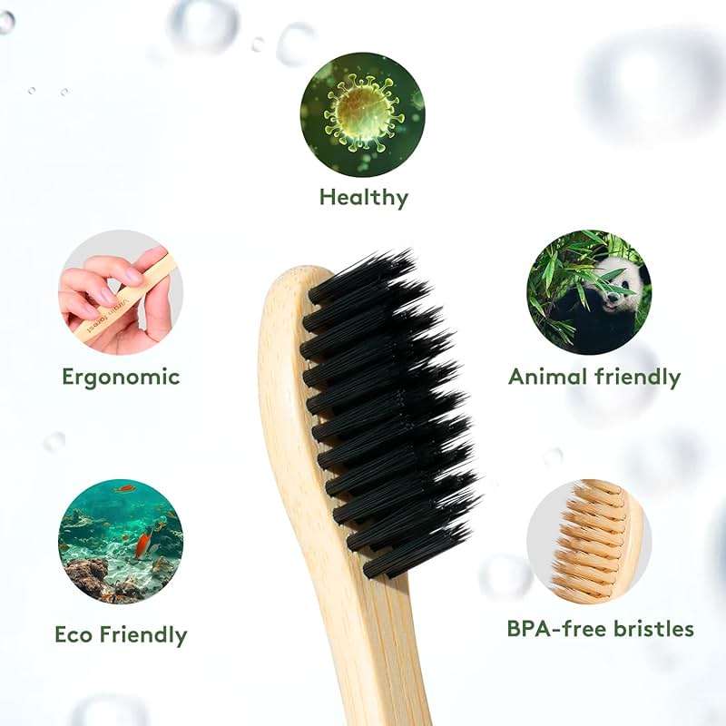 Virgin Forest 10 Count Bamboo Toothbrush, Soft Bristle for Adults, Eco Friendly Natural Wooden Toothbrushes, Vegan Organic Bamboo Travel Tooth Brush (10 Colors) - Image 3