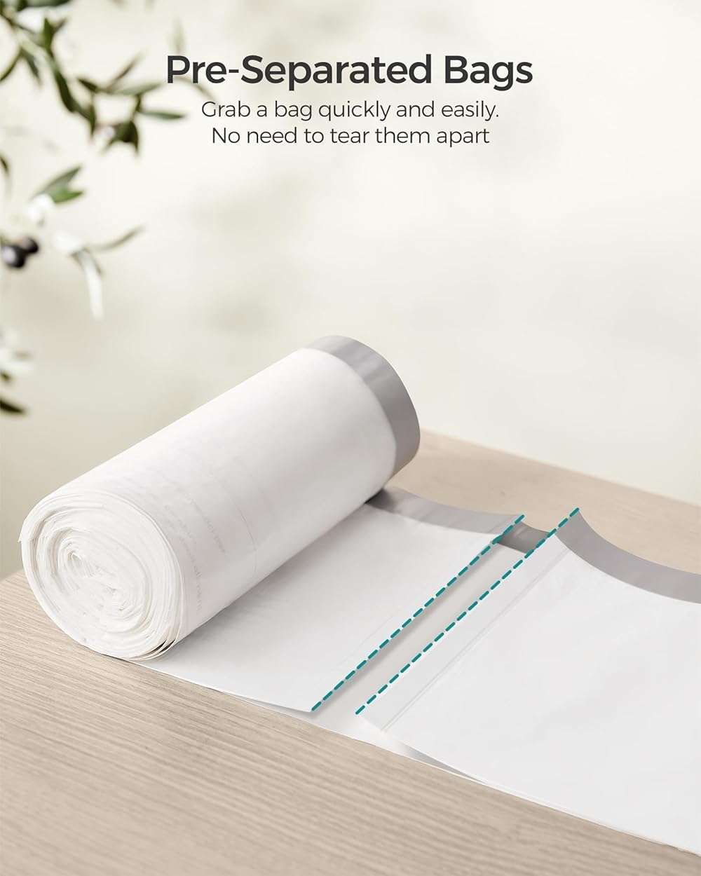 SONGMICS Trash Bags, Drawstring Kitchen Garbage Bags, Pre-Separated, Box-Free Pack, for 8-Gallon (30 L) Trash Cans, Liner Code 30A, 2 Rolls, 90 Count, White UKRB30A02 - Image 4