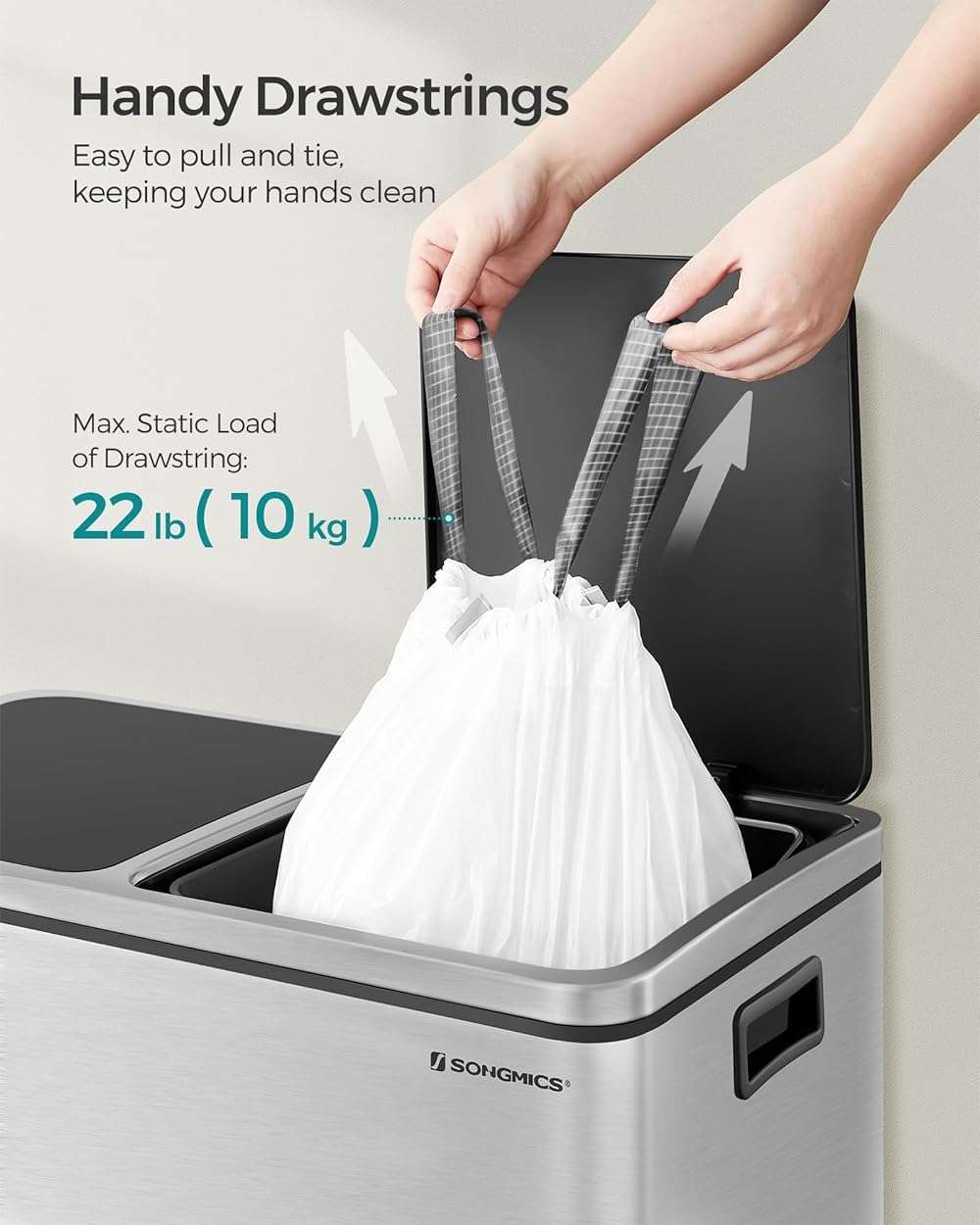 SONGMICS Trash Bags, Drawstring Kitchen Garbage Bags, Pre-Separated, Box-Free Pack, for 8-Gallon (30 L) Trash Cans, Liner Code 30A, 2 Rolls, 90 Count, White UKRB30A02 - Image 5