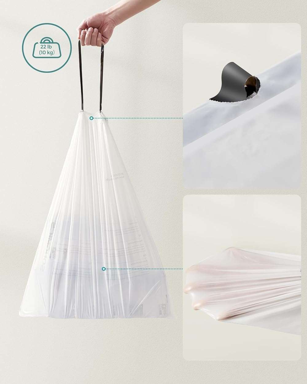 SONGMICS Trash Bags, Drawstring Kitchen Garbage Bags, Pre-Separated, Box-Free Pack, for 8-Gallon (30 L) Trash Cans, Liner Code 30A, 2 Rolls, 90 Count, White UKRB30A02 - Image 7
