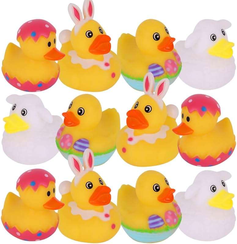 ArtCreativity 2.5 Inch Easter Rubber Ducks for Kids, Assorted Mini, Basket Stuffers, Egg Hunt Surprise Toys, Party Favors, Jeep and Bath, 12-Pack - Image 1