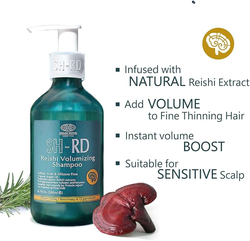 SH-RD Reishi Volumizing Shampoo for Fine Thinning Hair | Thickening Shampoo with Reishi Extract, Rosemary, Argan Oil | Volume Boost Hair Care Products | Paraben-Free - 6.76oz/200ml - Image 2