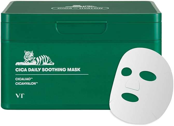 VT COSMETICS CICA Daily Soothing Mask, 30 Sheet Face Masks for Sensitive Skin, Centella Asiatica & Triple Hyaluronic Acid, Hydrating Korean Sheet Mask for Redness, Dryness & Skin Barrier Care - Image 1