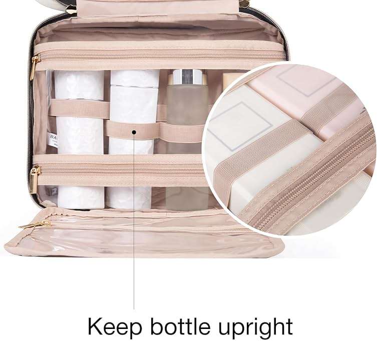 BAGSMART Large Toiletry Bag Travel Bag with Hanging Hook, Water-resistant Makeup Cosmetic Bag Travel Organizer for Accessories, Shampoo, Full Sized Container, Toiletries - Image 3