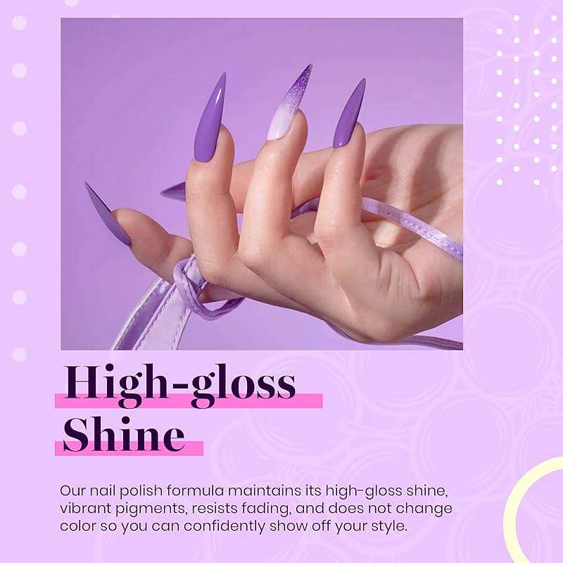 Beetles Purple Gel Polish Set - Grape Vine 6 Colors Lavender Dark Lilac Glitter Pink Nail Polish Soak Off Uv LED Gel Nail Kit Salon DIY Nail Art Manicure Home Spring Gifts for Women - Image 3