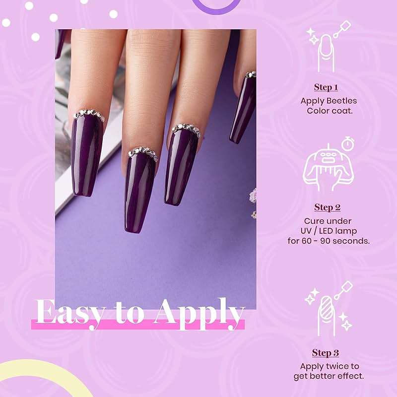Beetles Purple Gel Polish Set - Grape Vine 6 Colors Lavender Dark Lilac Glitter Pink Nail Polish Soak Off Uv LED Gel Nail Kit Salon DIY Nail Art Manicure Home Spring Gifts for Women - Image 4