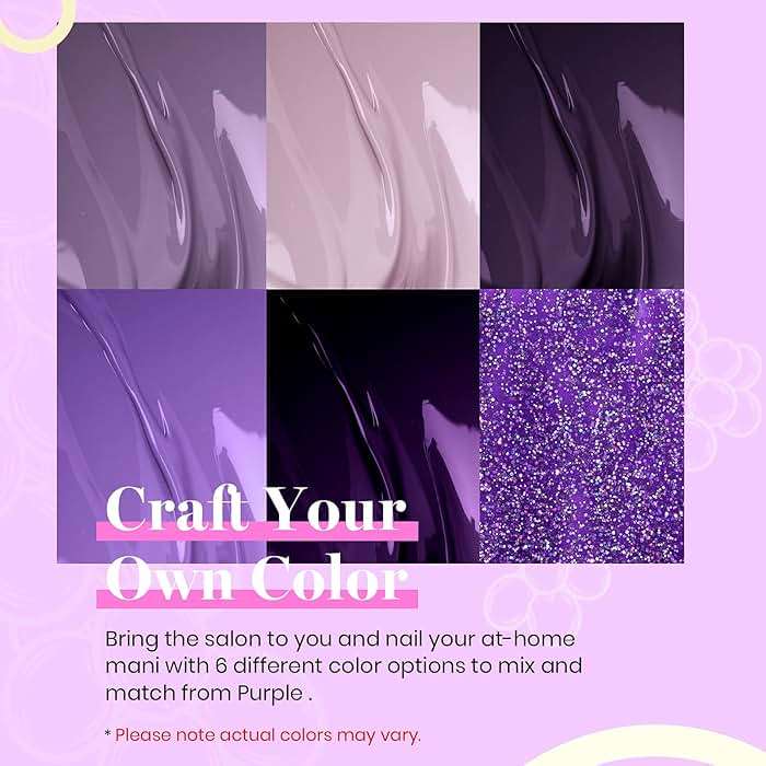 Beetles Purple Gel Polish Set - Grape Vine 6 Colors Lavender Dark Lilac Glitter Pink Nail Polish Soak Off Uv LED Gel Nail Kit Salon DIY Nail Art Manicure Home Spring Gifts for Women - Image 5