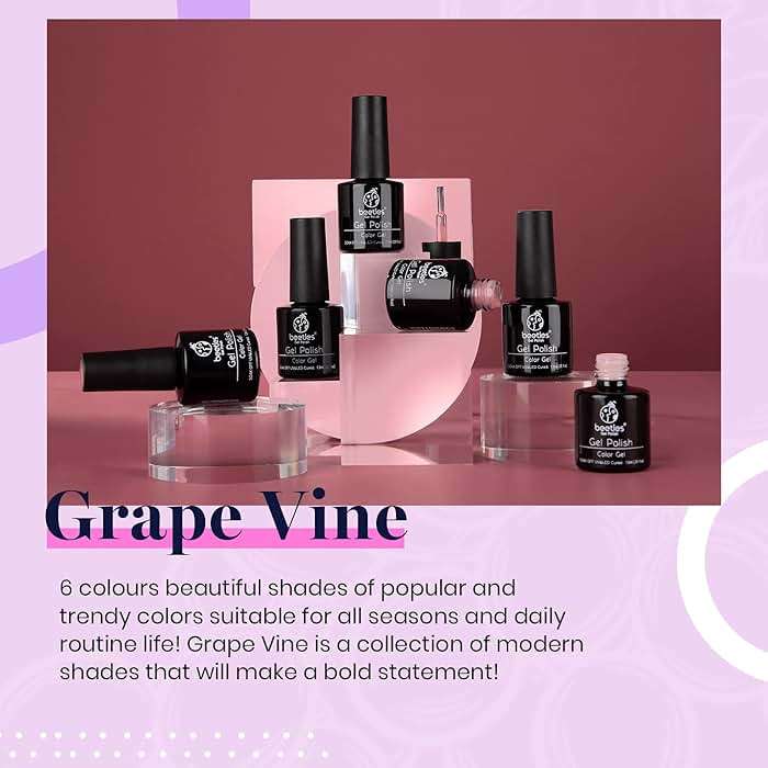 Beetles Purple Gel Polish Set - Grape Vine 6 Colors Lavender Dark Lilac Glitter Pink Nail Polish Soak Off Uv LED Gel Nail Kit Salon DIY Nail Art Manicure Home Spring Gifts for Women - Image 6