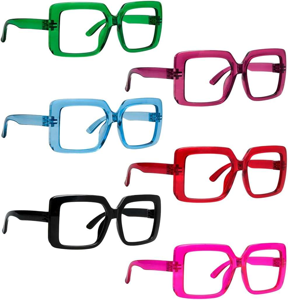 CessBlu 6 Pack Huge Square Reading Glasses for Women Screwless without Metal Spring Hinges Oversized Stylish Readers +2.50 - Image 1