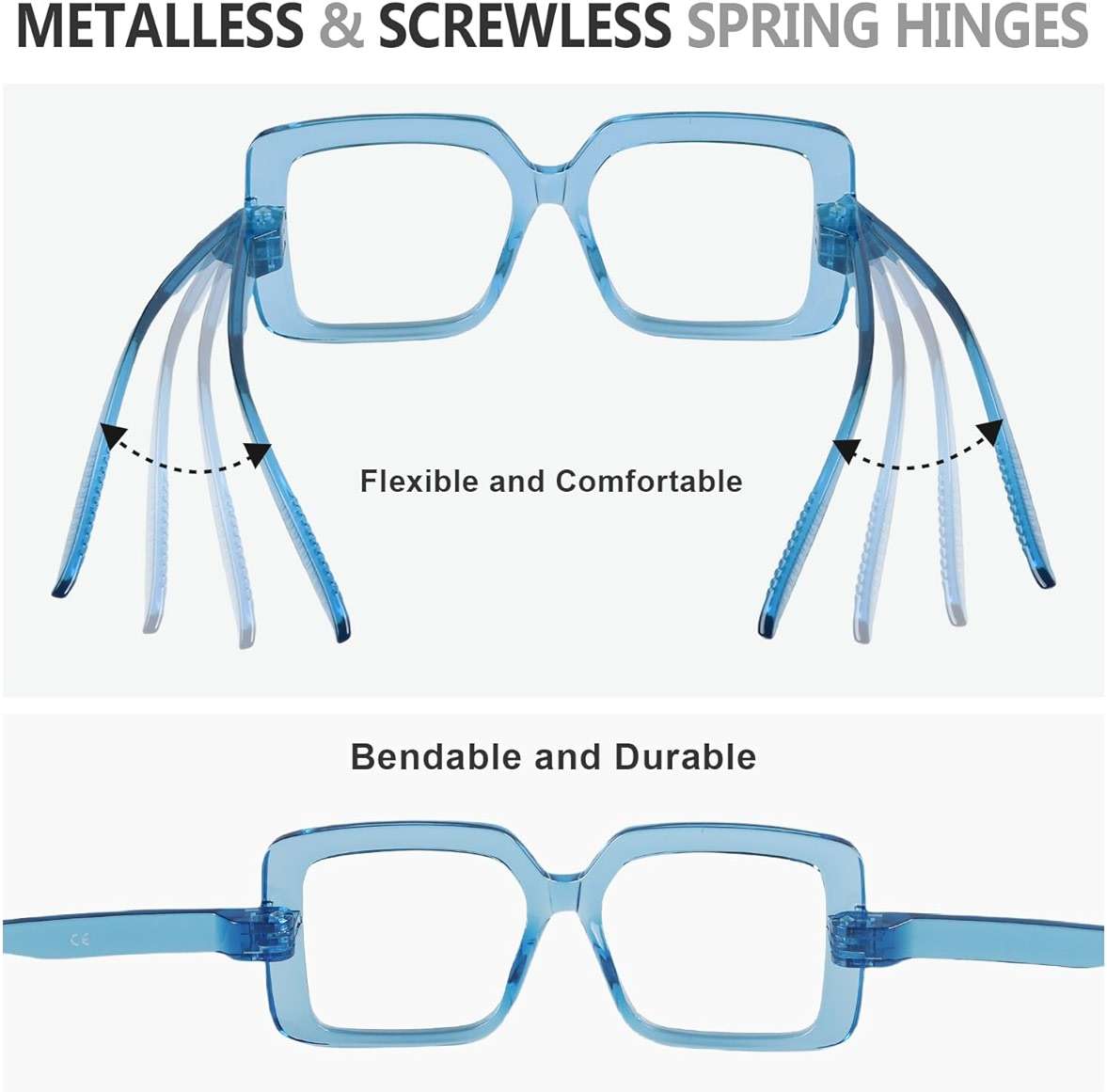 CessBlu 6 Pack Huge Square Reading Glasses for Women Screwless without Metal Spring Hinges Oversized Stylish Readers +2.50 - Image 3