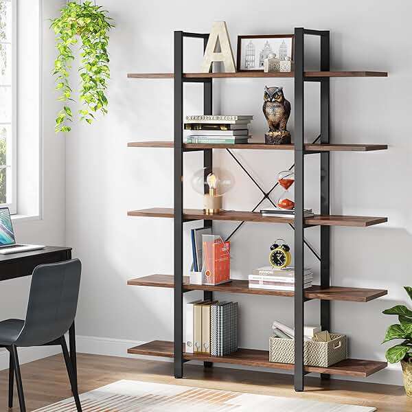 Tribesigns 5-Tier Bookshelf, Vintage Industrial Style Bookcase 72 H x 12 W x 47L Inches - Image 3