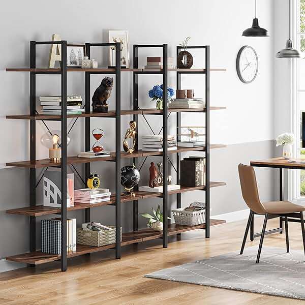 Tribesigns 5-Tier Bookshelf, Vintage Industrial Style Bookcase 72 H x 12 W x 47L Inches - Image 4