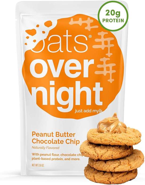 Oats Overnight Peanut Butter Chocolate Chip - Vegan Overnight Oats Protein Shake with 20g Vegan Protein Powder - High Fiber, Gluten Free, Dairy Free Oatmeal (2.4 oz per Meal) (24 Pack) - Image 1