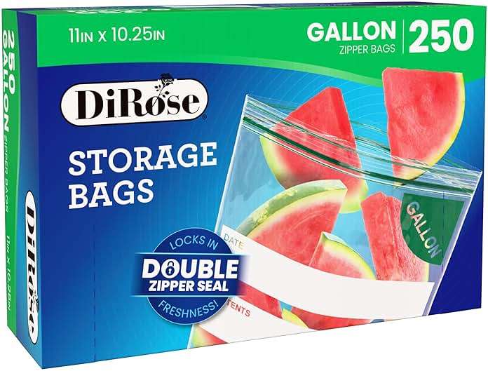 DiRose Gallon Bags Pack of 250 – 1 Gallon Reclosable Storage Bags – Practical and Durable Design – Food Safe Non-BPA Material – Easy Zip Closure – Ideal for Food, Snacks, Dog Treats, Organizing - Image 3