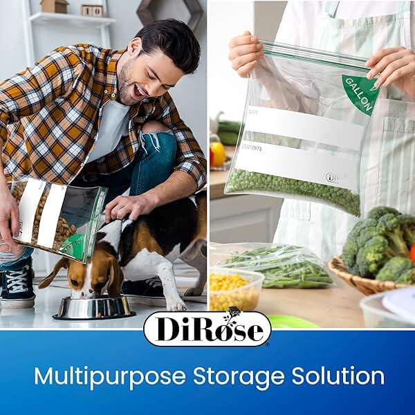 DiRose Gallon Bags Pack of 250 – 1 Gallon Reclosable Storage Bags – Practical and Durable Design – Food Safe Non-BPA Material – Easy Zip Closure – Ideal for Food, Snacks, Dog Treats, Organizing - Image 7
