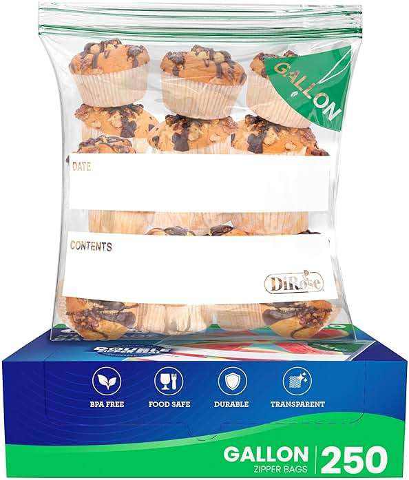 DiRose Gallon Bags Pack of 250 – 1 Gallon Reclosable Storage Bags – Practical and Durable Design – Food Safe Non-BPA Material – Easy Zip Closure – Ideal for Food, Snacks, Dog Treats, Organizing - Image 9