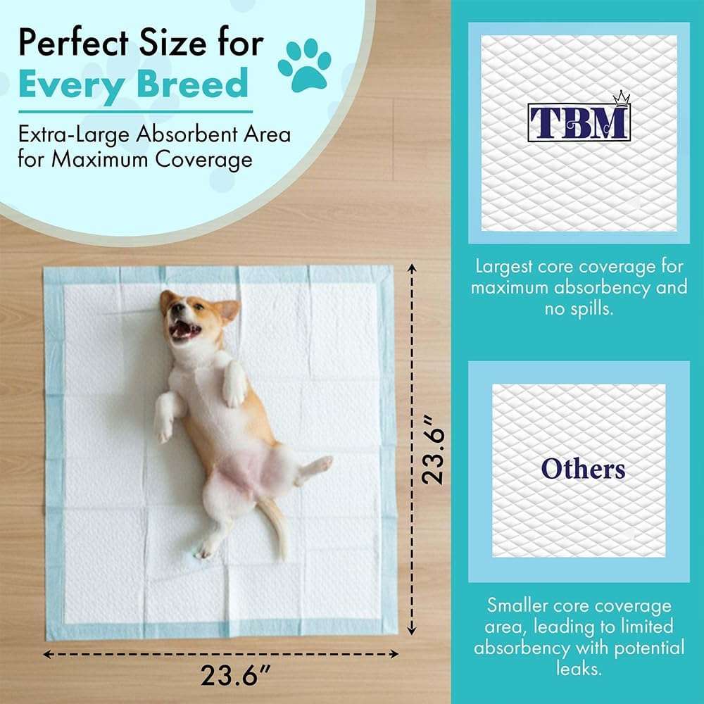 TBM Puppy Pads 100 Count - 23.6" x 23.6" - Super Absorbent Pee Pads for Dogs - Premium Leak-Proof - Pets Potty Training Essentials - Disposable Quick- Dry Pads for Puppies | Cats | Rabbits - Image 3