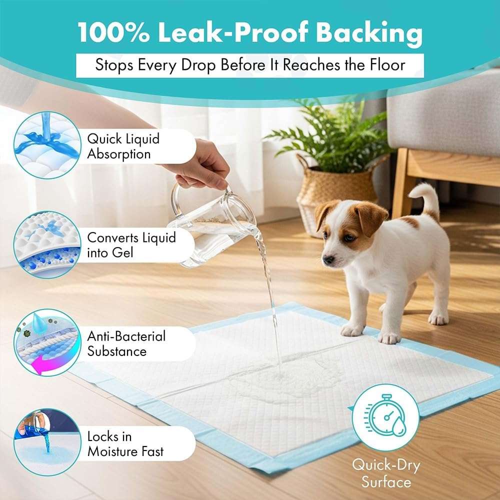 TBM Puppy Pads 100 Count - 23.6" x 23.6" - Super Absorbent Pee Pads for Dogs - Premium Leak-Proof - Pets Potty Training Essentials - Disposable Quick- Dry Pads for Puppies | Cats | Rabbits - Image 6
