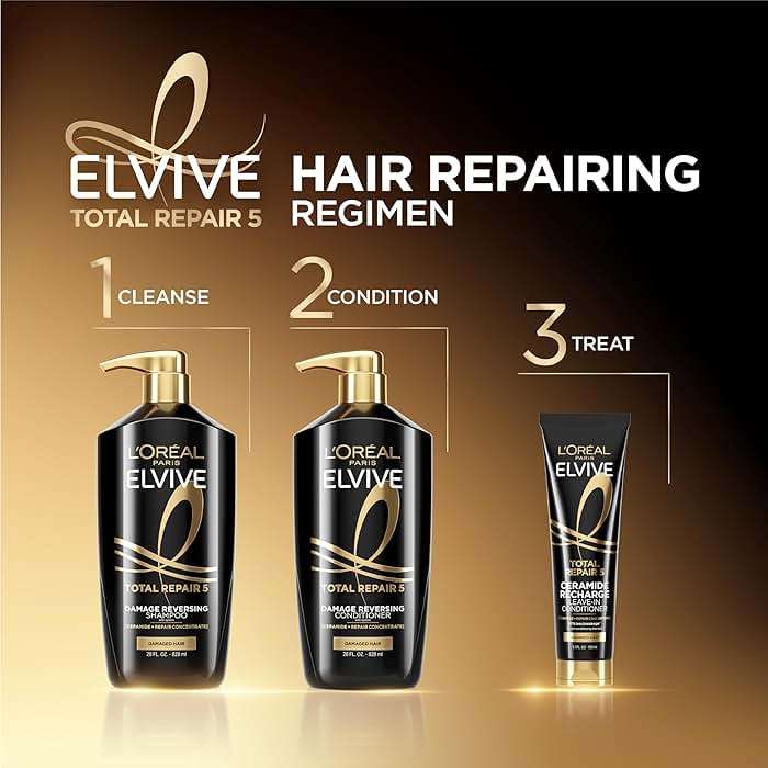L'Oreal Paris Elvive Total Repair 5 Damage Reversing Shampoo and Conditioner Set for Dry and Damaged Hair, Hair Repair Formula with Protein and Ceramide, 56 Fl Oz Set - Image 9