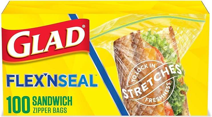 Glad Flex'N Seal Food Storage Plastic Bags, Sandwich, 100 Count, Pack of 4 (Package May Vary) - Image 1