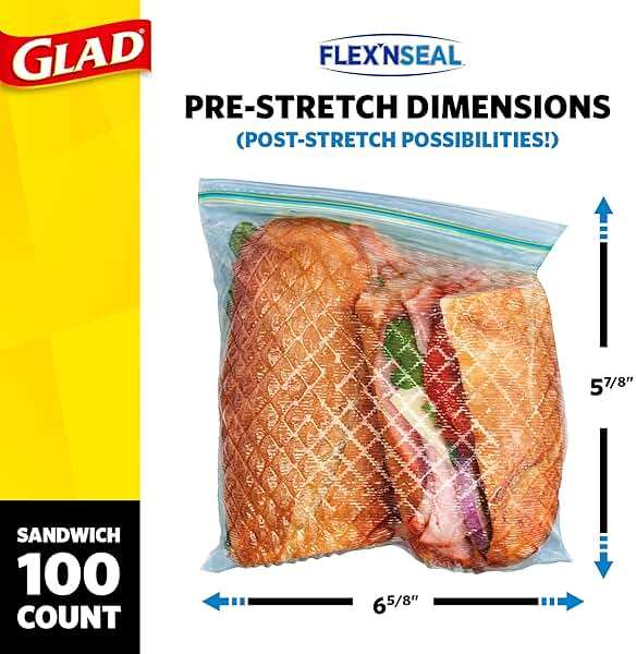 Glad Flex'N Seal Food Storage Plastic Bags, Sandwich, 100 Count, Pack of 4 (Package May Vary) - Image 2