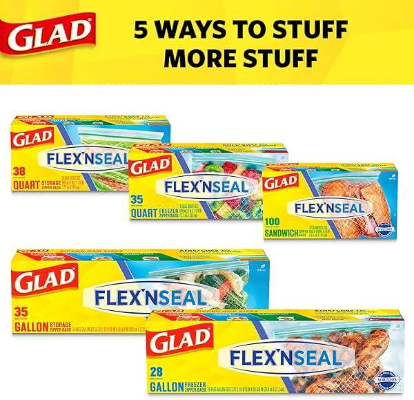 Glad Flex'N Seal Food Storage Plastic Bags, Sandwich, 100 Count, Pack of 4 (Package May Vary) - Image 6
