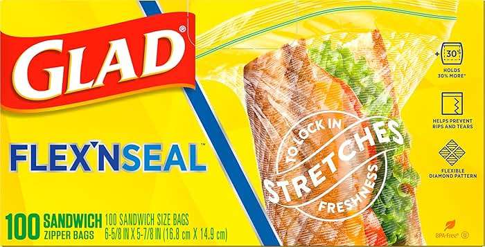 Glad Flex'N Seal Food Storage Plastic Bags, Sandwich, 100 Count, Pack of 4 (Package May Vary) - Image 8
