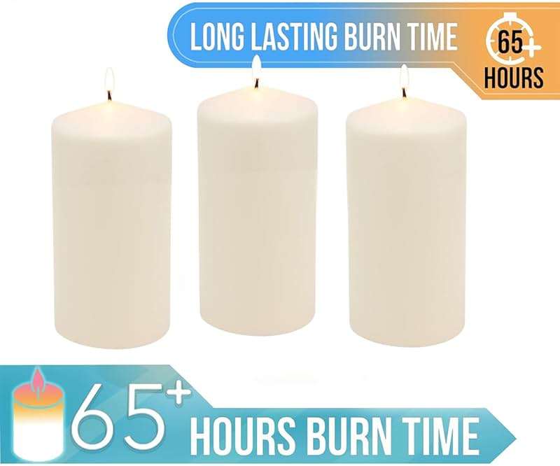 Stonebriar Unscented Pillar Candles – 65 Hour Burn Time, Long-Lasting Wax Candles for Weddings, Holidays, Home Décor & Special Events, Pack of 6, Ivory, 3" x 6" - Image 5