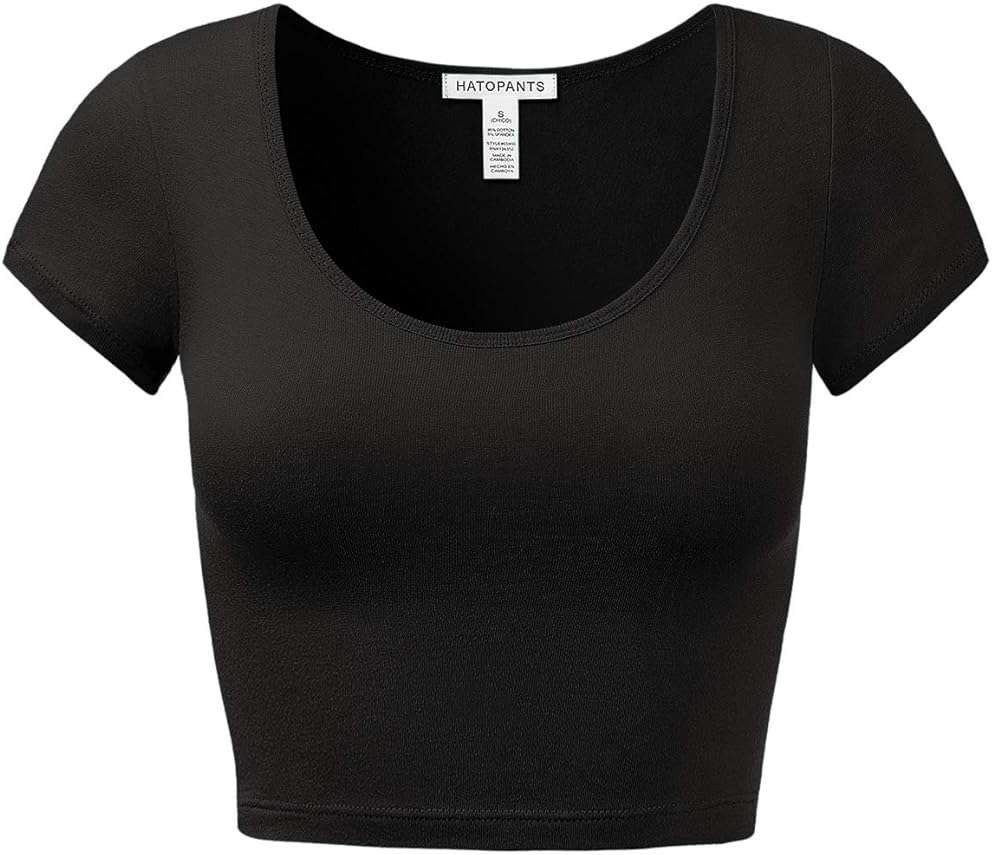 Women's Cotton Crop Tops Short Sleeve Scoop Neck Stretchy Casual Shirt - Image 1