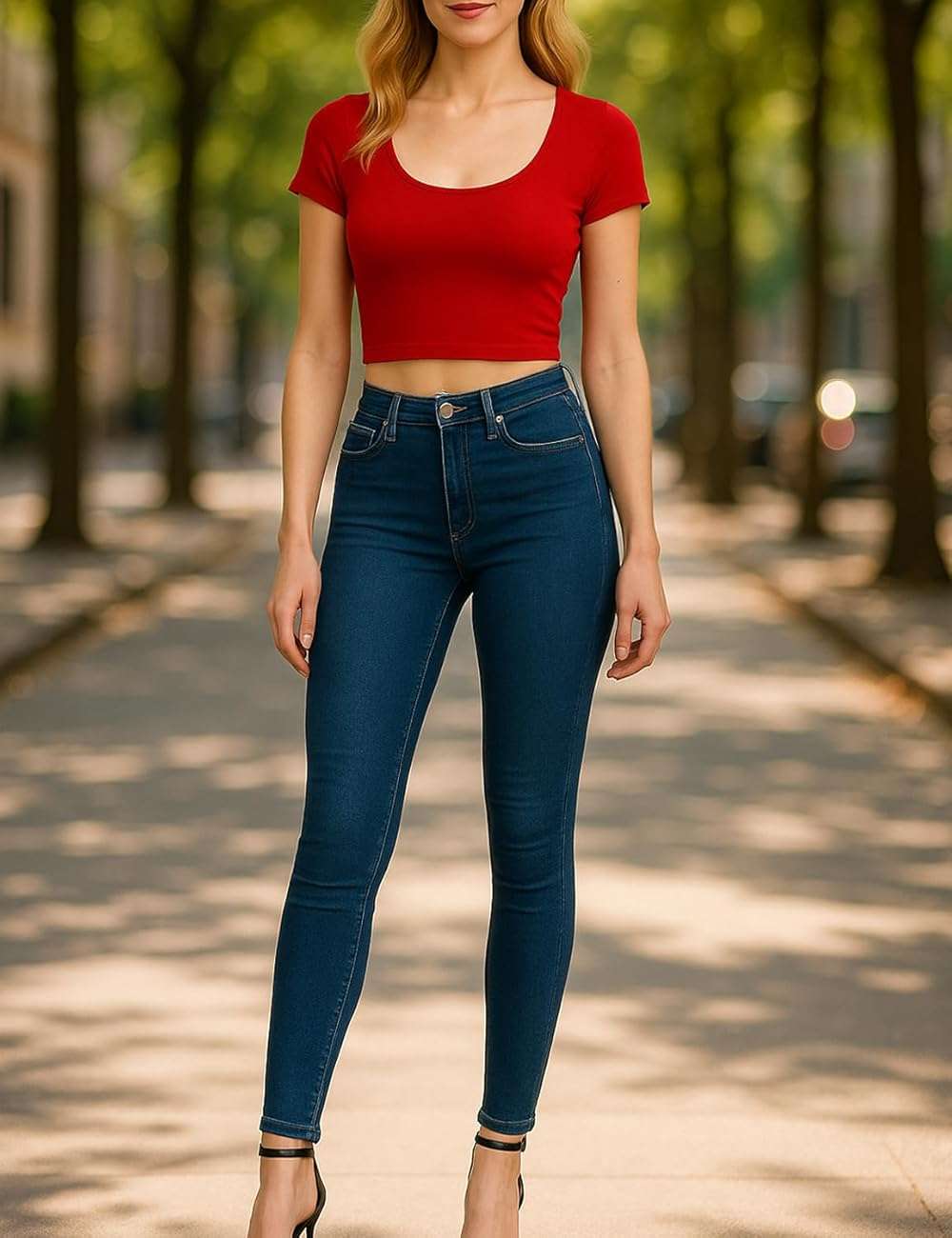 Women's Cotton Crop Tops Short Sleeve Scoop Neck Stretchy Casual Shirt - Image 3